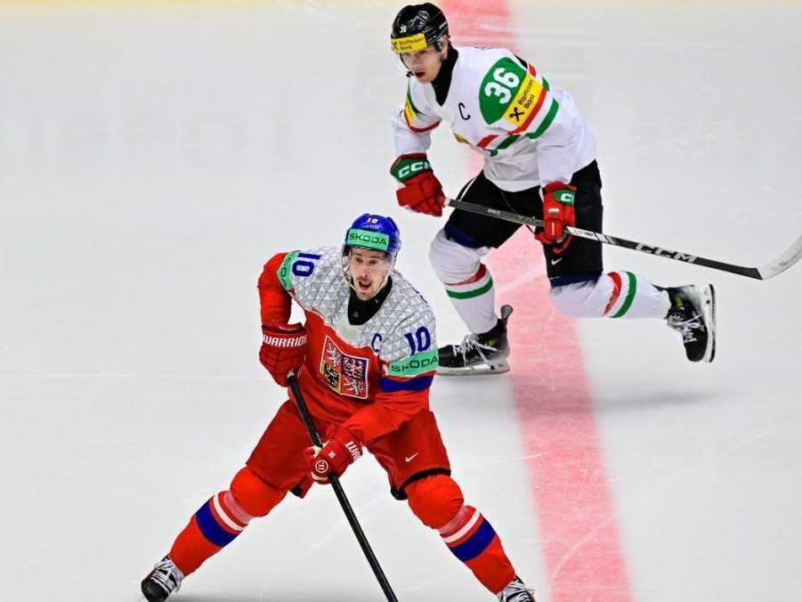 Na snímke hokejisti Česka a Maďarska.