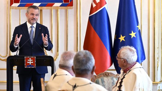 Na snímke prezident Peter Pellegrini pri prejave na slávnostnom obede pri príležitosti prvého výročia jeho inaugurácie.