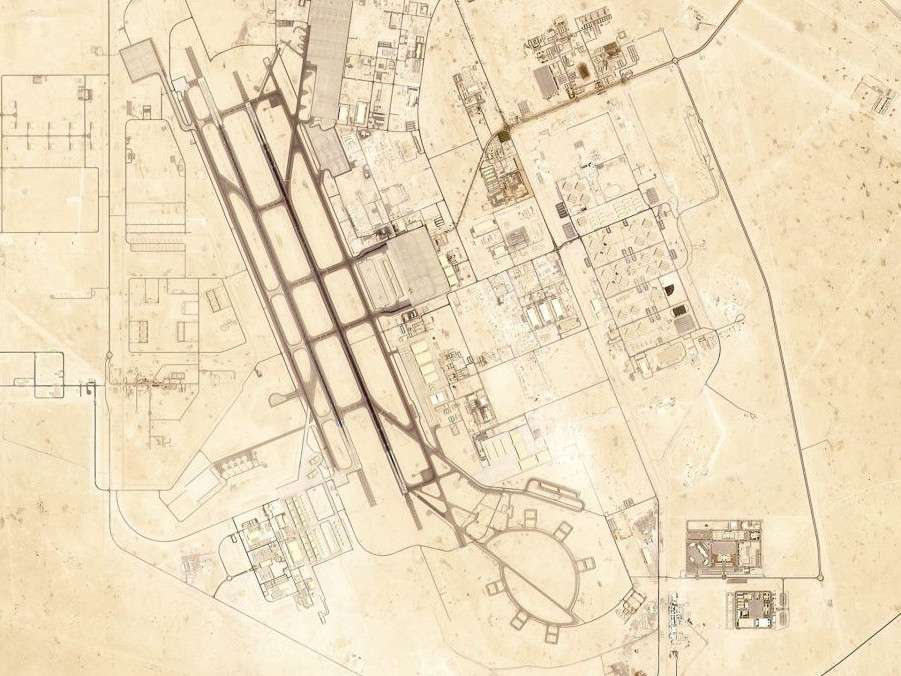 Satelitná snímka americkej vojenskej základne al-Udajd v Katare.