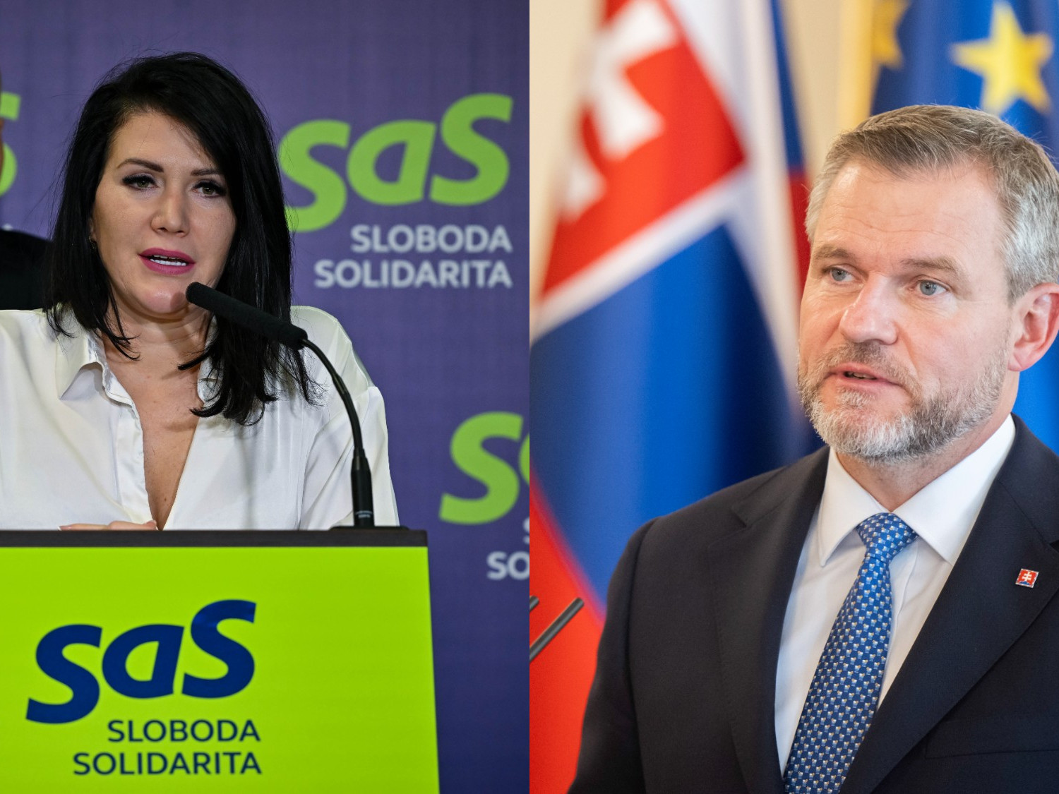 Vľavo poslankyňa Jana Bittó Cigániková (SaS), vpravo prezident SR Peter Pellegrini.