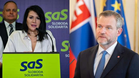 Vľavo poslankyňa Jana Bittó Cigániková (SaS), vpravo prezident SR Peter Pellegrini.