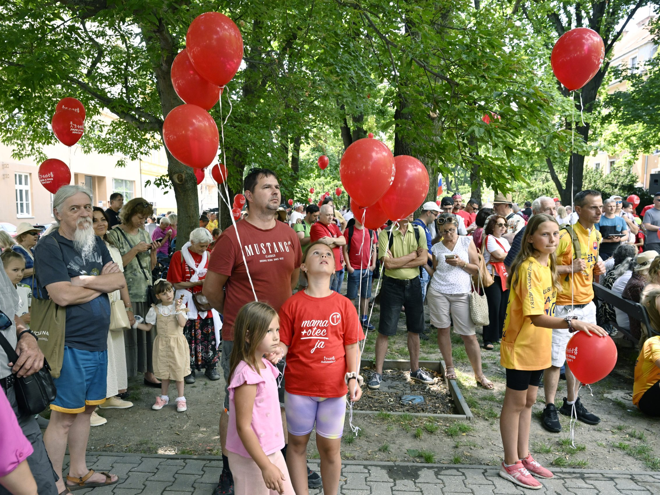Snímka zo zhromaždenia Aliancie za rodinu s názvom Národný pochod Hrdí na rodinu! na Jakubovom námestí 19. júla 2025 v Bratislave.