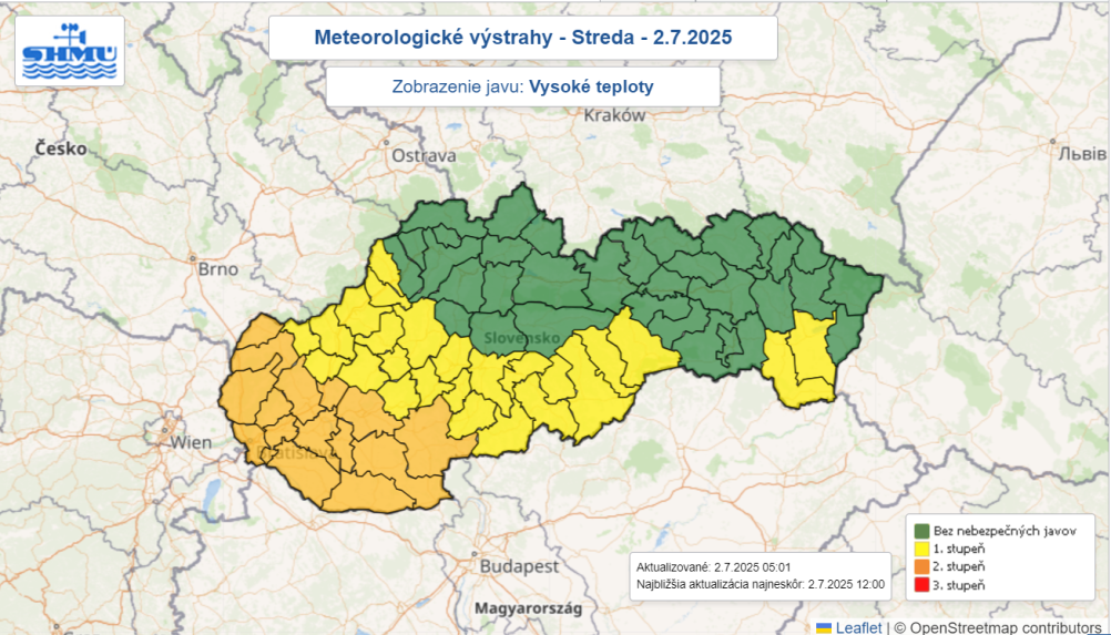 Na snímke mapa výstrah.