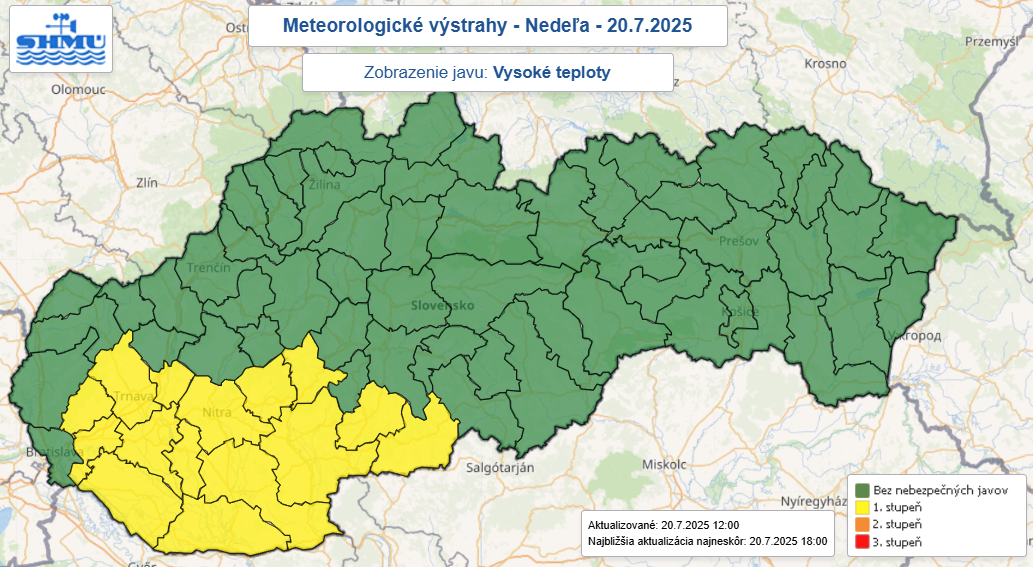 Na snímke výstrahy pred vysokými teplotami 20. 7.