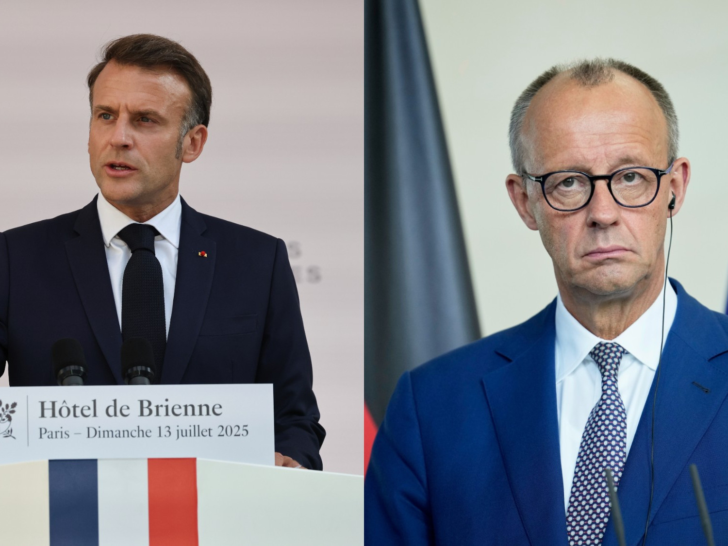 Na snímke francúzsky prezident Emmanuel Macron a nemecký kancelár Friedrich Merz.