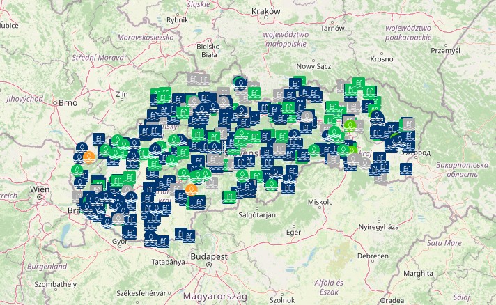 Na snímke mapa s vyznačení kvality vôd.