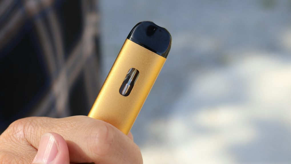 Na snímke osoba drží jednorazovú elektronickú cigaretu.