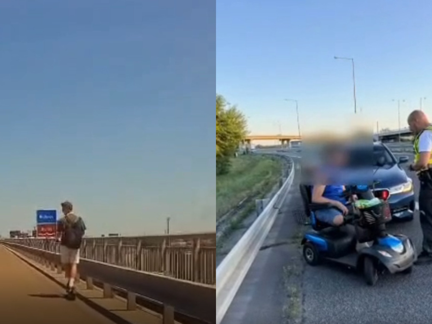 Na snímke kolobežkár a vozíčkar na diaľnici D1.