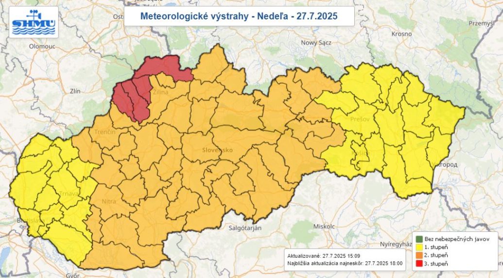 mapa SR v výstrahami