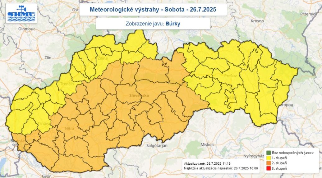 mapa slovenska s búrkovou aktivitou