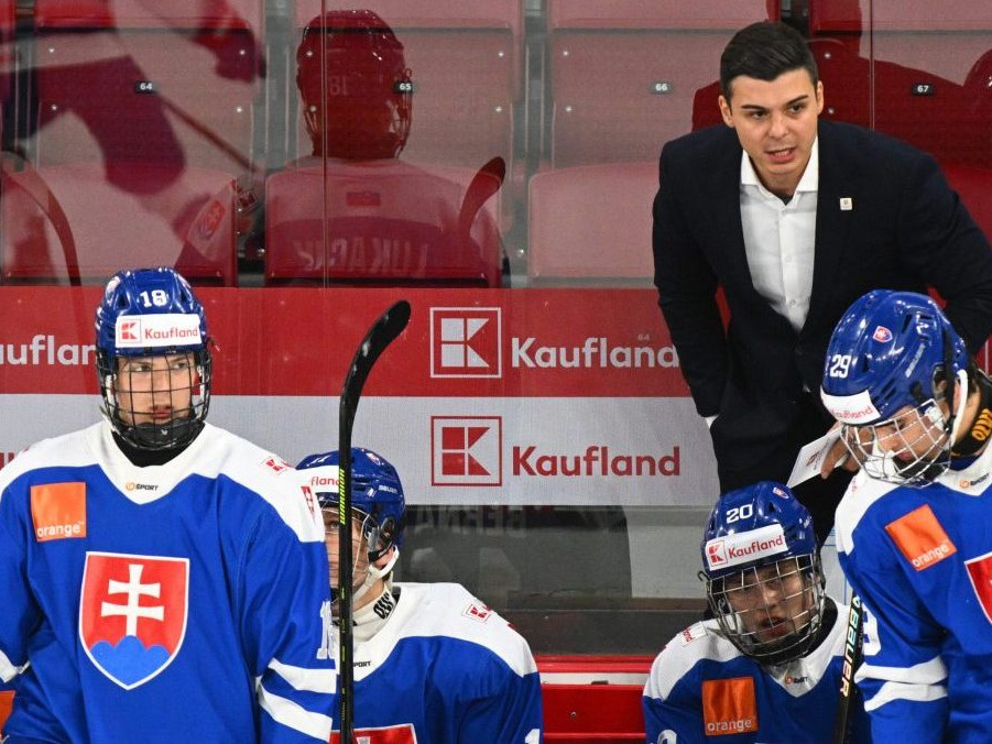 Na snímke slovenskí hokejisti na