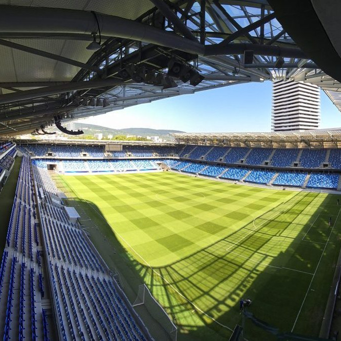 Snímka na Národný futbalový štadión počas tlačovej konferencie právnych zástupcov spoločnosti Národný futbalový štadión