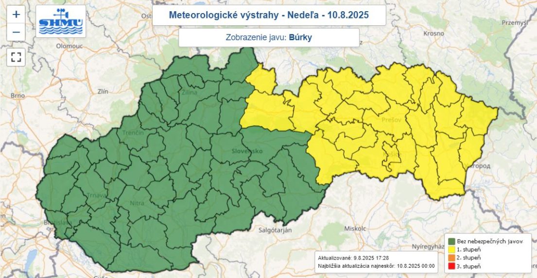 mapa výstrah pred búrkami