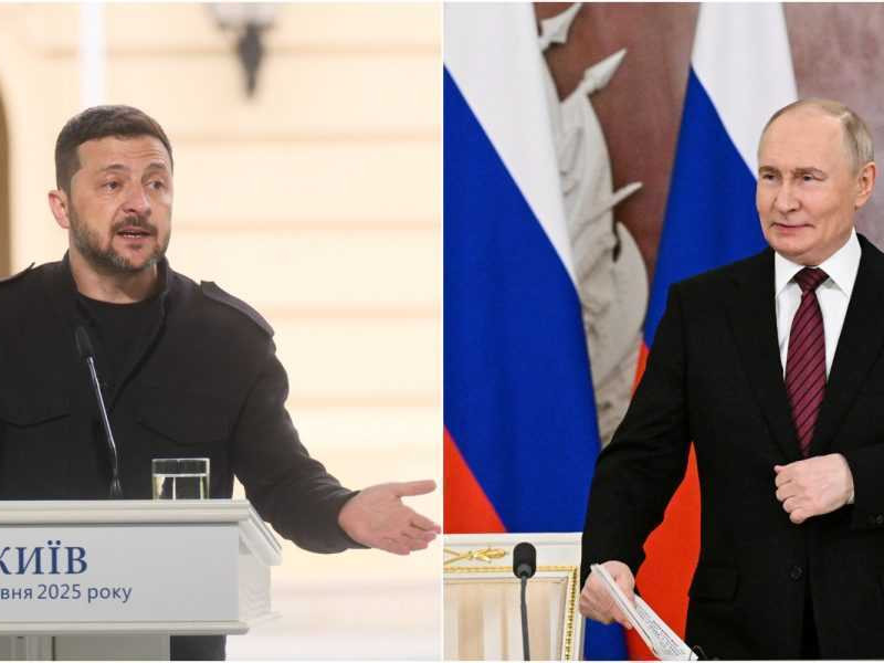 Na snímke zľava Volodymyr Zelenskyj a Vladimir Putin.