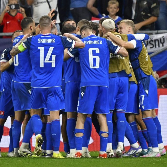 Radosť slovenských futbalistov v zápase proti Nemecku.