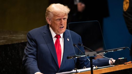Americký prezident Donald Trump reční počas rozpravy na 80. zasadnutí Valného zhromaždenia OSN.