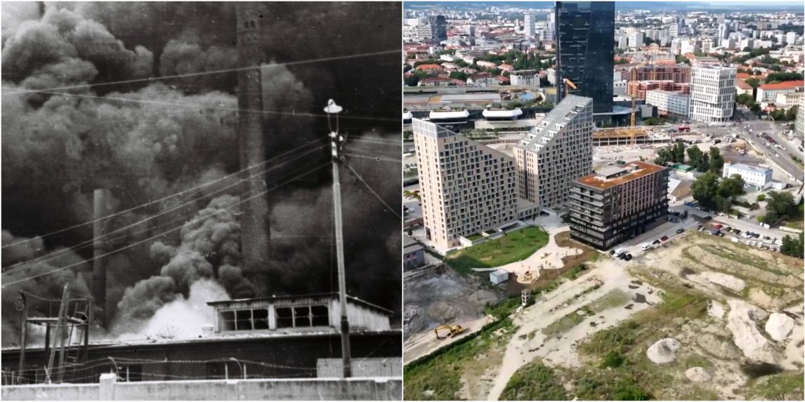 Na snímke archívny záber z bombardovania rafinérie Apollo a pohľad na súčasnú Bratislavu.