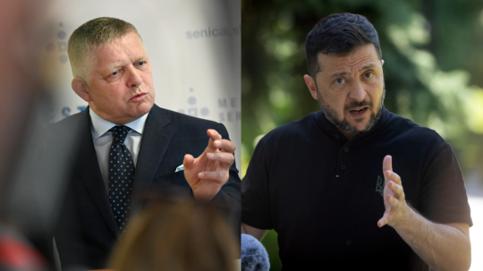 Zľava slovenský premiér Robert Fico a ukrajinský prezident Volodymyr Zelenskyj.