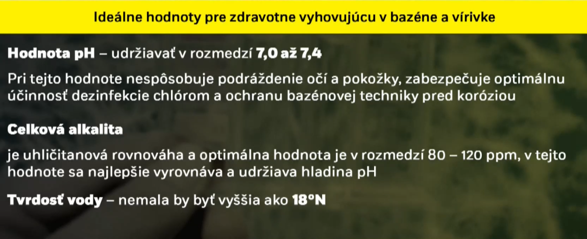 Ideálne hodnoty v bazénoch a vírivkách.