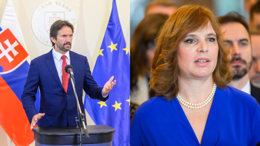 Na snímke Robert Kaliňák (Smer-SD) a Veronika Remišová (Slovensko, Za ľudí, KÚ).