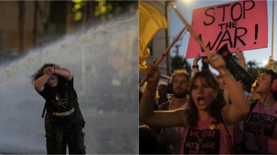 Na snímke protestujúci ľudia v Jeruzaleme.