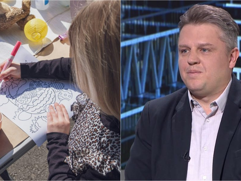 Na kombosnímke dieťa kreslí a Martin Martinkovič v relácii Peniaze.