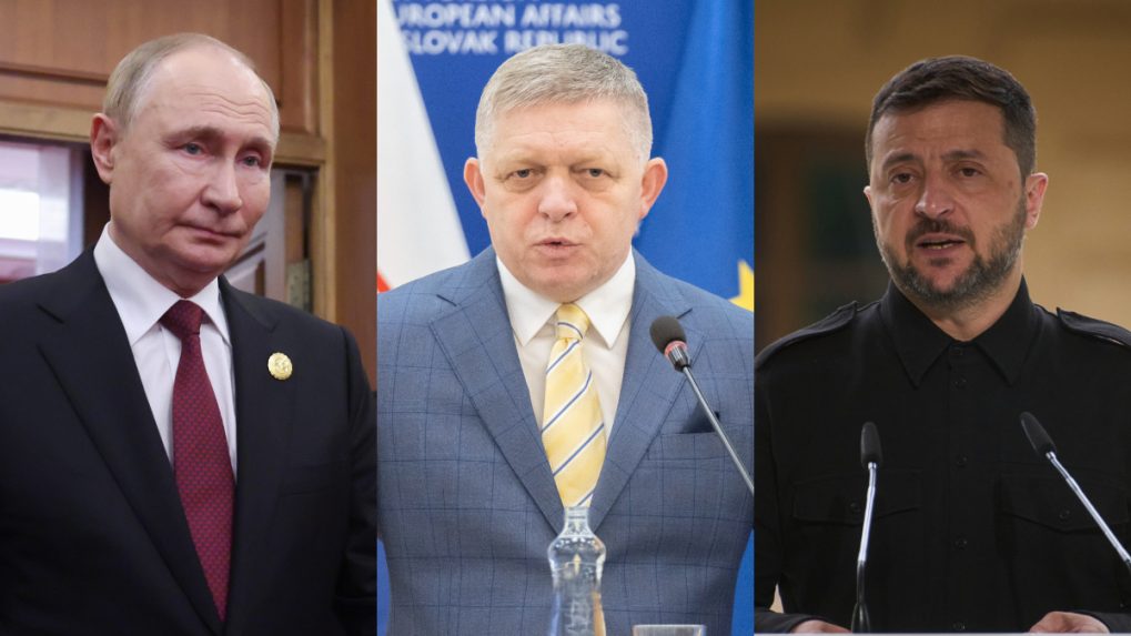 Zľava Putin, Fico, Zelenskyj.