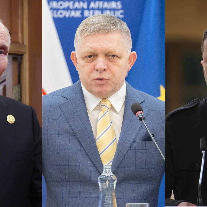 Zľava Putin, Fico, Zelenskyj.