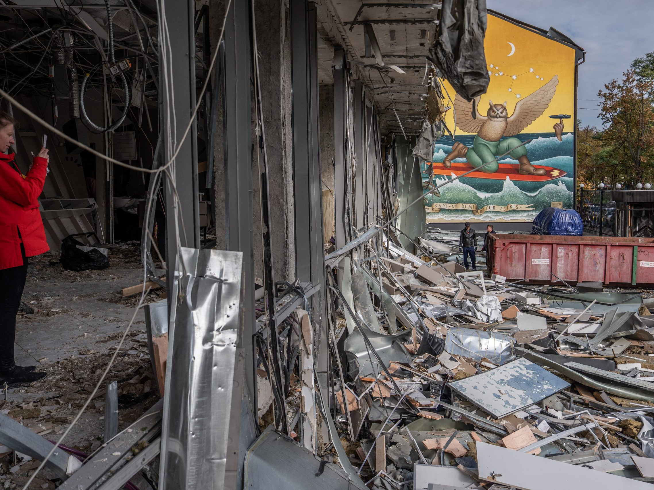 Zničené budovy v Kyjeve.