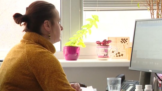 Na snímke žena v kancelárii pred počítačom.