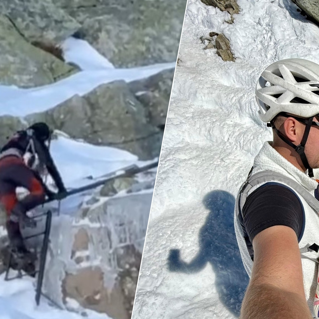 V koláži naľavo turisti na Rysoch, napravo Stoch nesie dieťa dole.