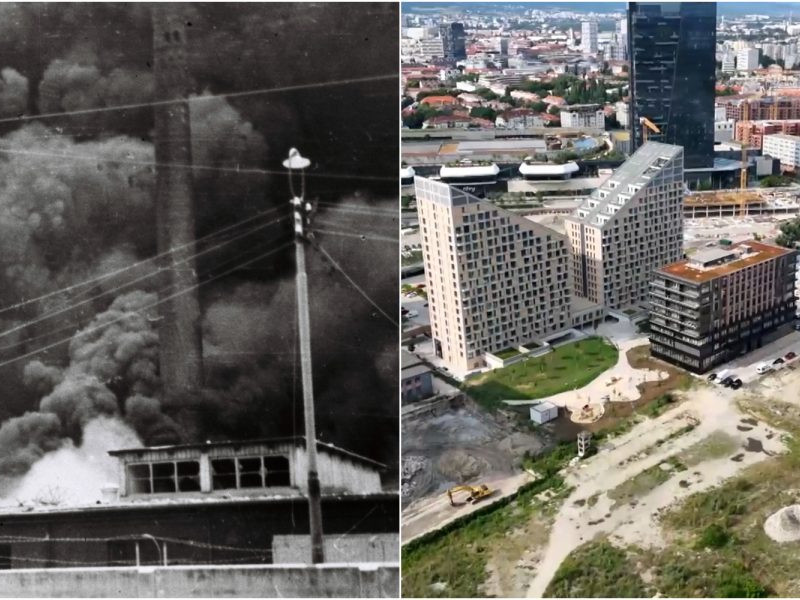 Na snímke archívny záber z bombardovania rafinérie Apollo a pohľad na súčasnú Bratislavu.