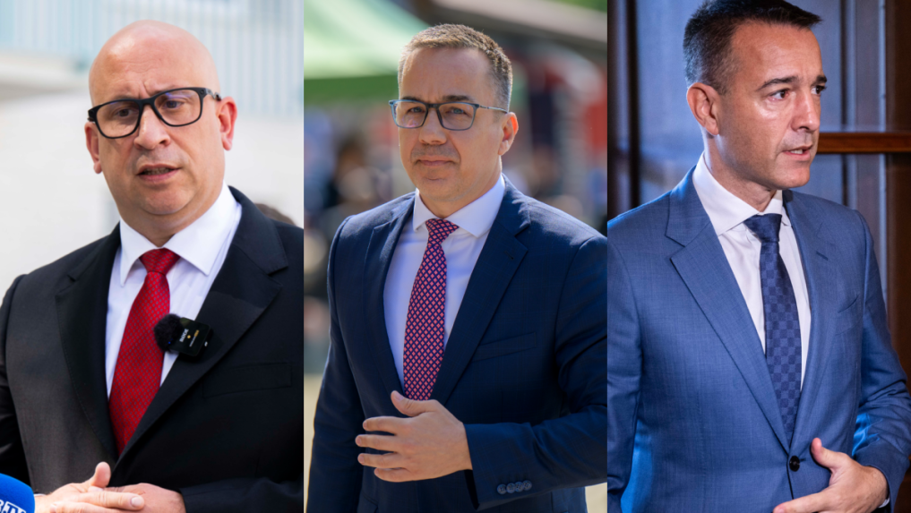 Zľava ministri Jozef Ráž, Erik Tomáš a Tomáš Drucker.