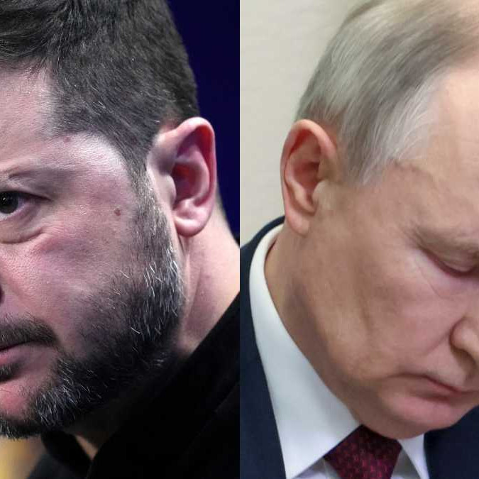 Zľava Volodymyr Zelenskyj a Vladimir Putin.