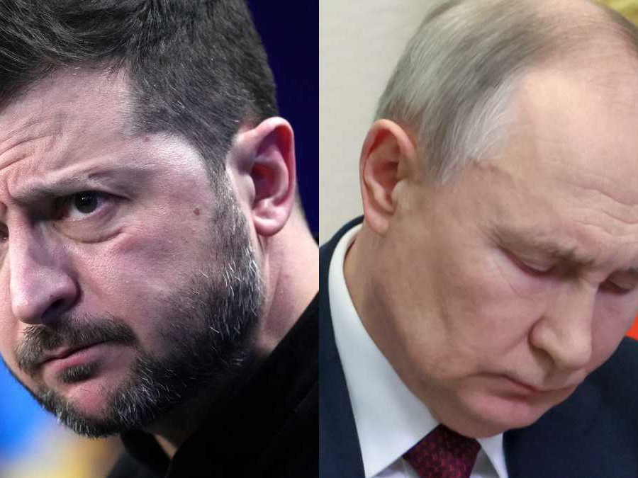 Zľava Volodymyr Zelenskyj a Vladimir Putin.