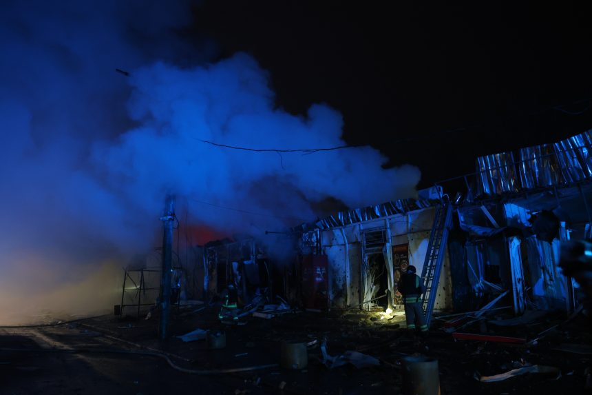 Dym po útoku na Záporožie.