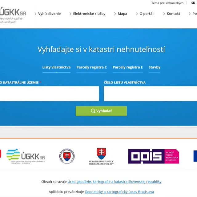 Webová stránka katastra.