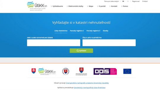 Webová stránka katastra.