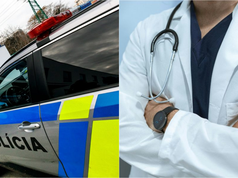 Na ilustračnej snímke policajné auto a lekár.