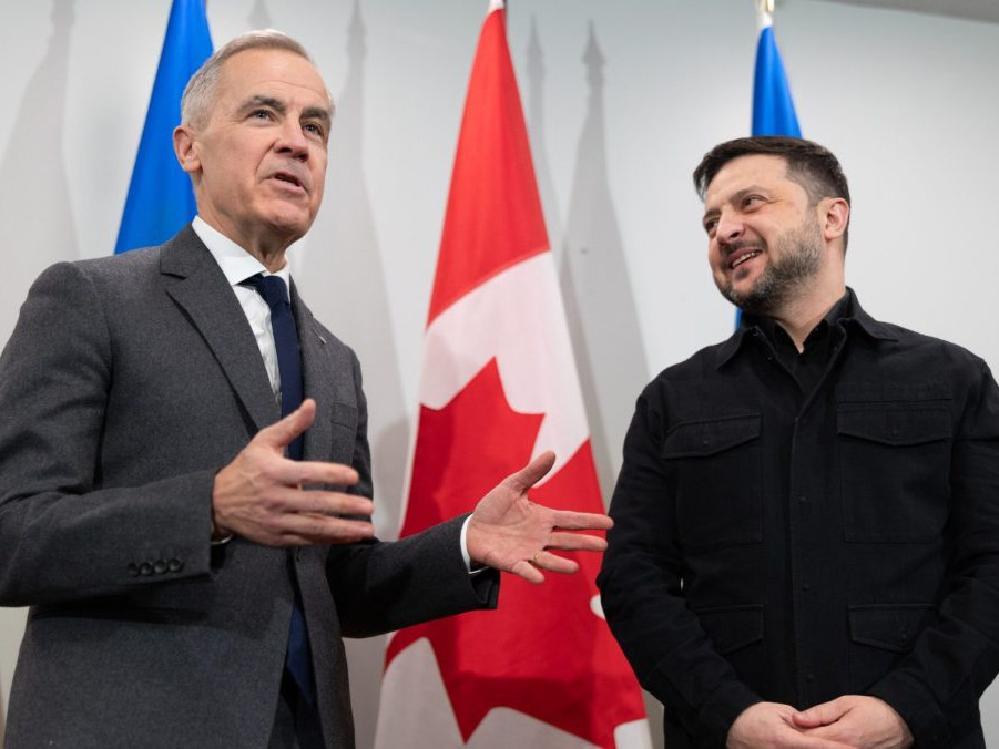 Kanadský premiér Mark Carney a ukrajinský prezident Volodymyr Zelenskyj.