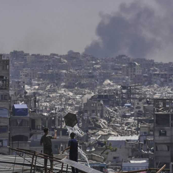 Na ilustračnej snímke zničené Pásmo Gazy.