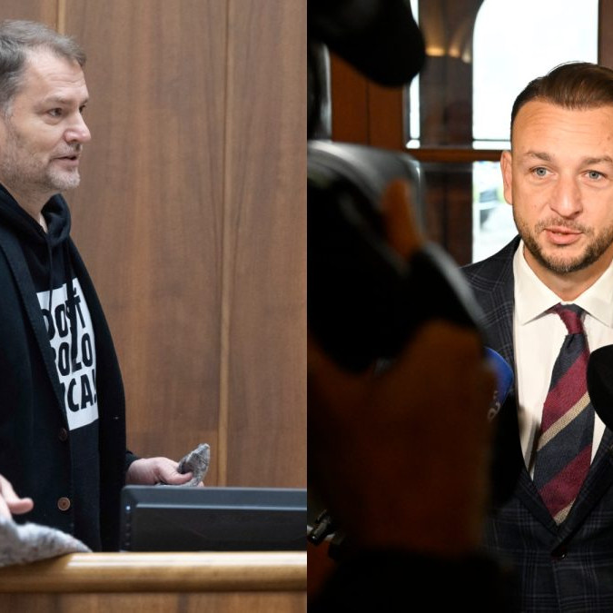 Na snímke líder hnutia Slovensko Igor Matovič a predseda strany Hlas-SD Matúš Šutaj Eštok.