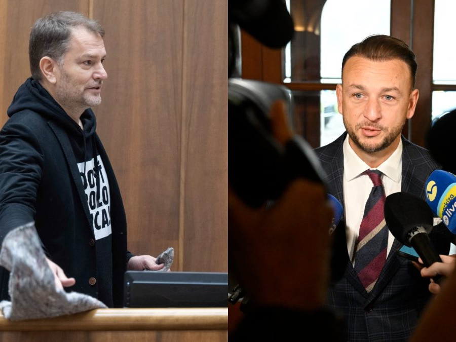 Na snímke líder hnutia Slovensko Igor Matovič a predseda strany Hlas-SD Matúš Šutaj Eštok.