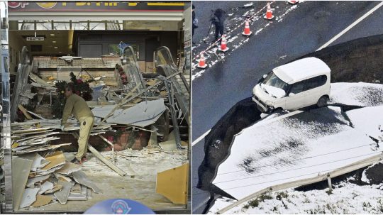 Na snímke škody po zemetrasení v Japonsku.