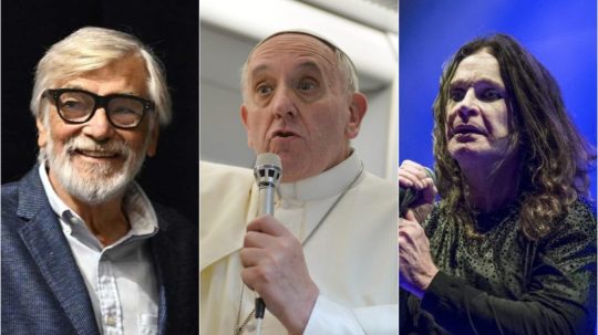 Na snímke Jíří Bartoška, Pápež František a Ozzy Osbourne.