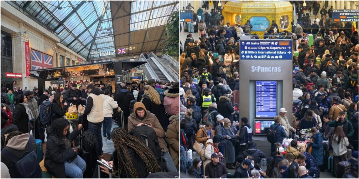 Na snímke cestujúci, ktorí uviazli na staniciach v Londýne a v Paríži.