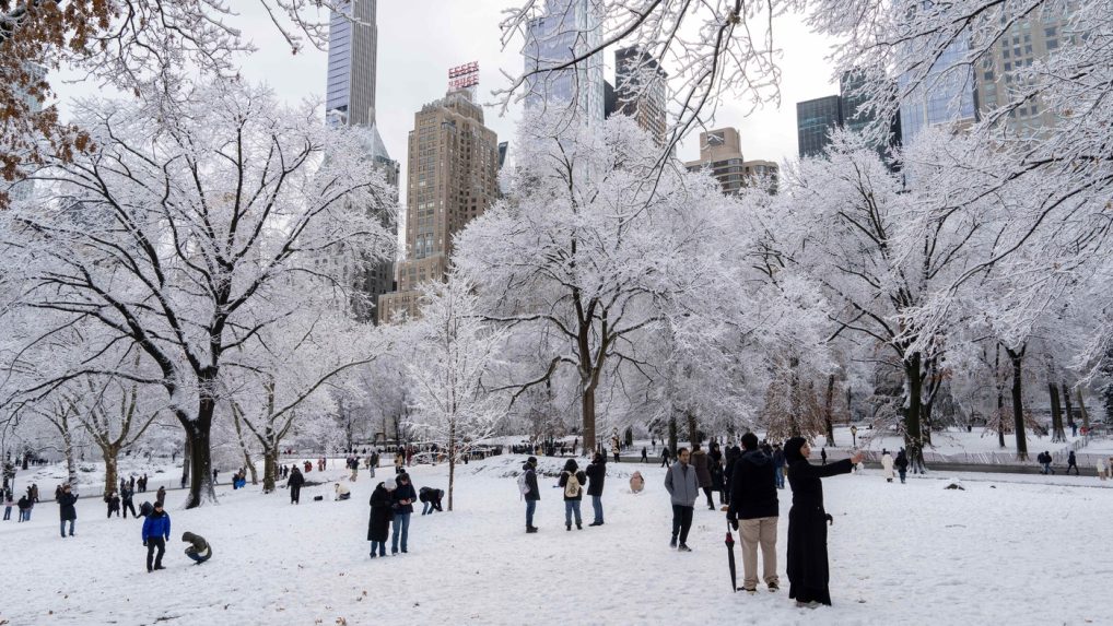 Zasnežený Central Park v New Yorku.