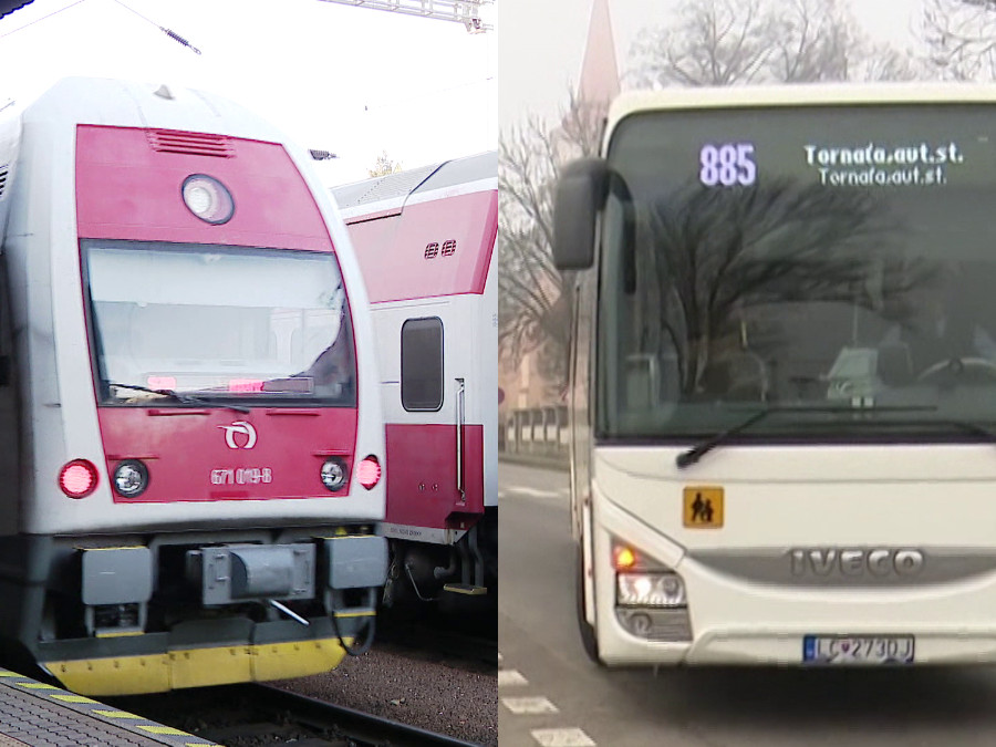 Na snímke autobus a vlak.