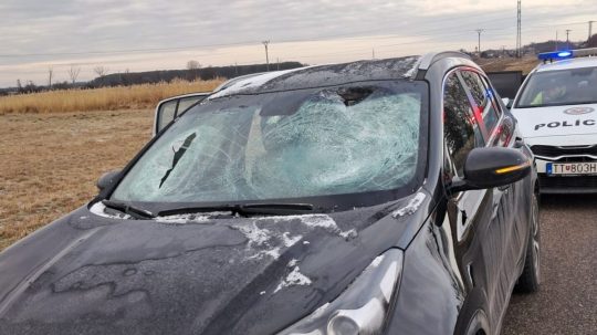 Na snímke rozbité čelné sklo osobného auta.