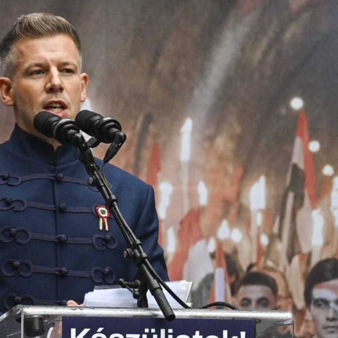 Péter Magyar na oslavách maďarskej revolúcie proti habsburskej nadvláde z roku 1848.